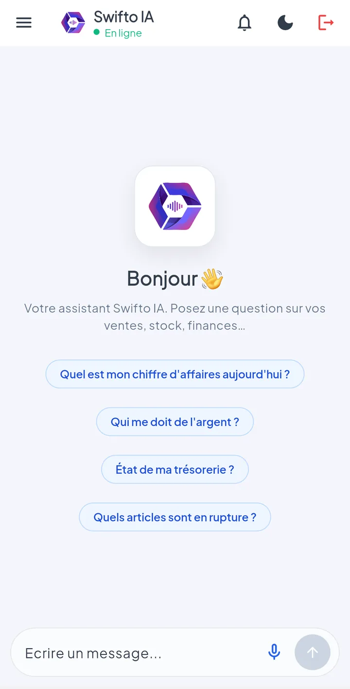 Swifto AI chat home screen